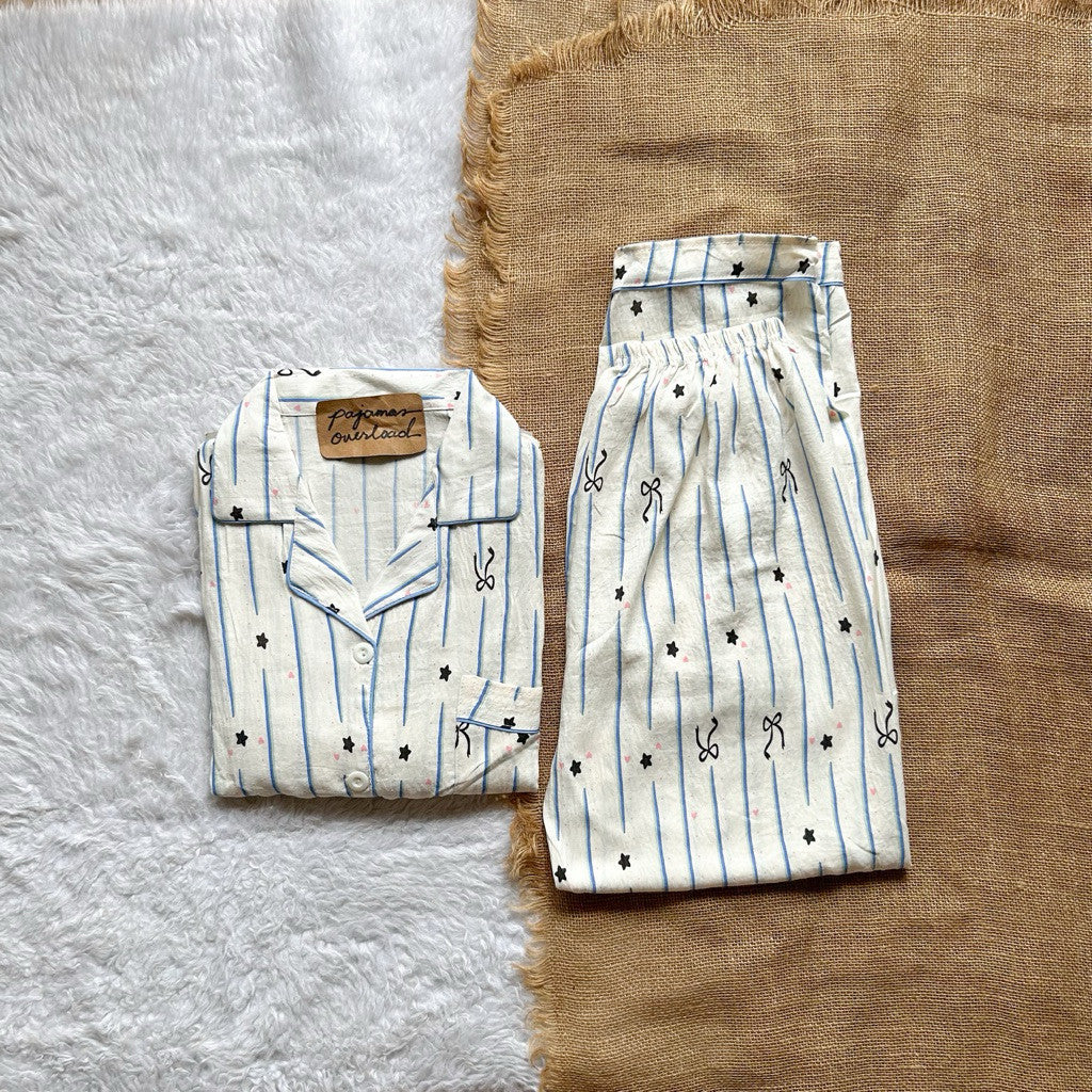 TINA | crumpled shortsleeves top + pants sleepwear pajama set | PajamasOverload