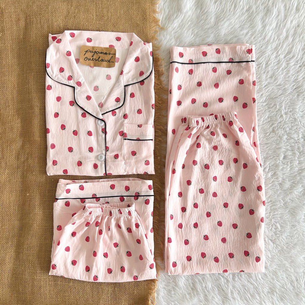 MARTINA | crumpled 3in1 shortsleeves top + pants + shorts sleepwear pajama set | PajamasOverload