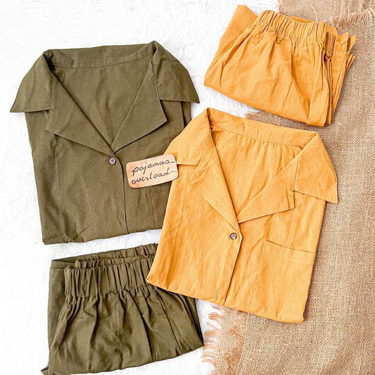 BRIA | premium cotton linen shortsleeves top + shorts sleepwear set | PajamasOverload