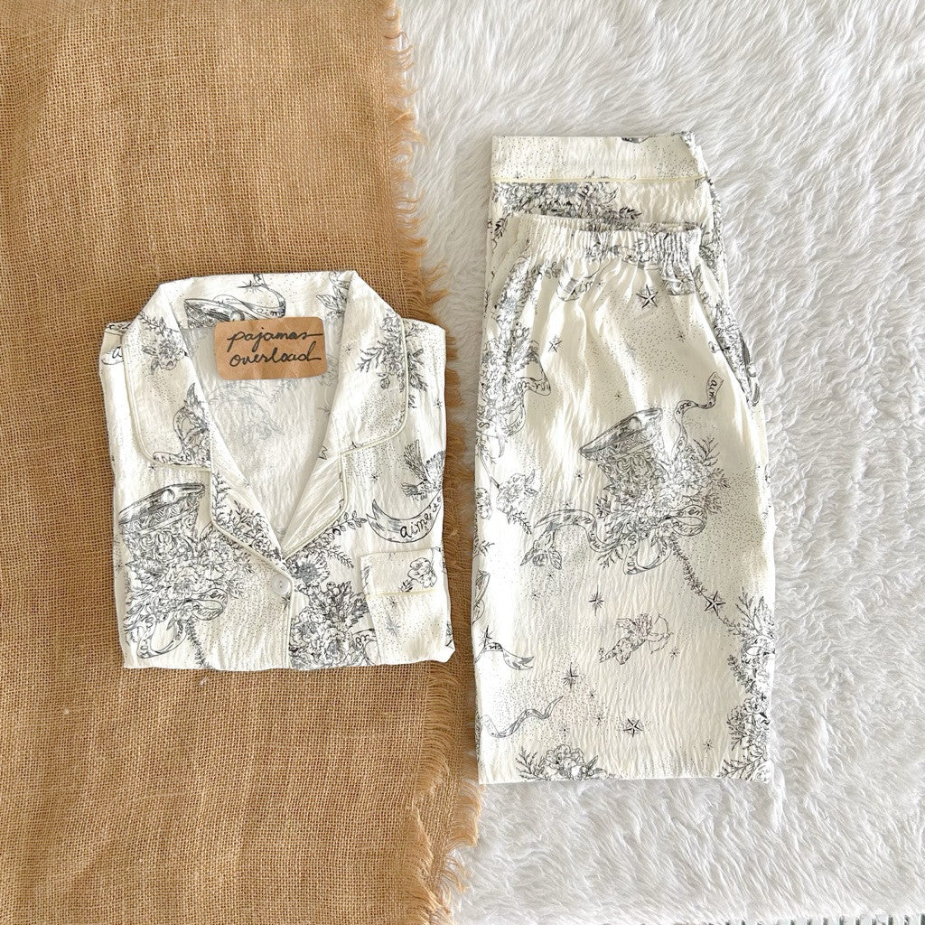 TINA | crumpled shortsleeves top + pants sleepwear pajama set | PajamasOverload