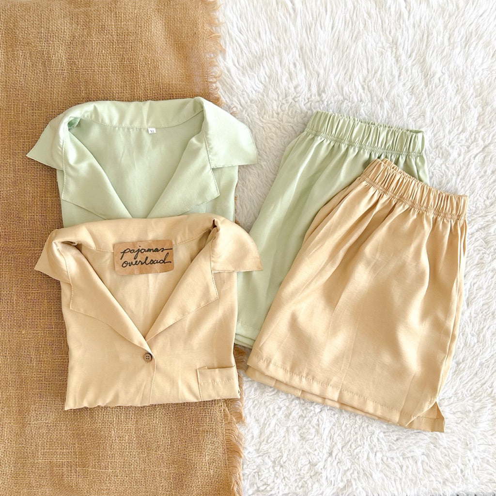BRIA | cotton silk shortsleeves top + shorts sleepwear set | PajamasOverload