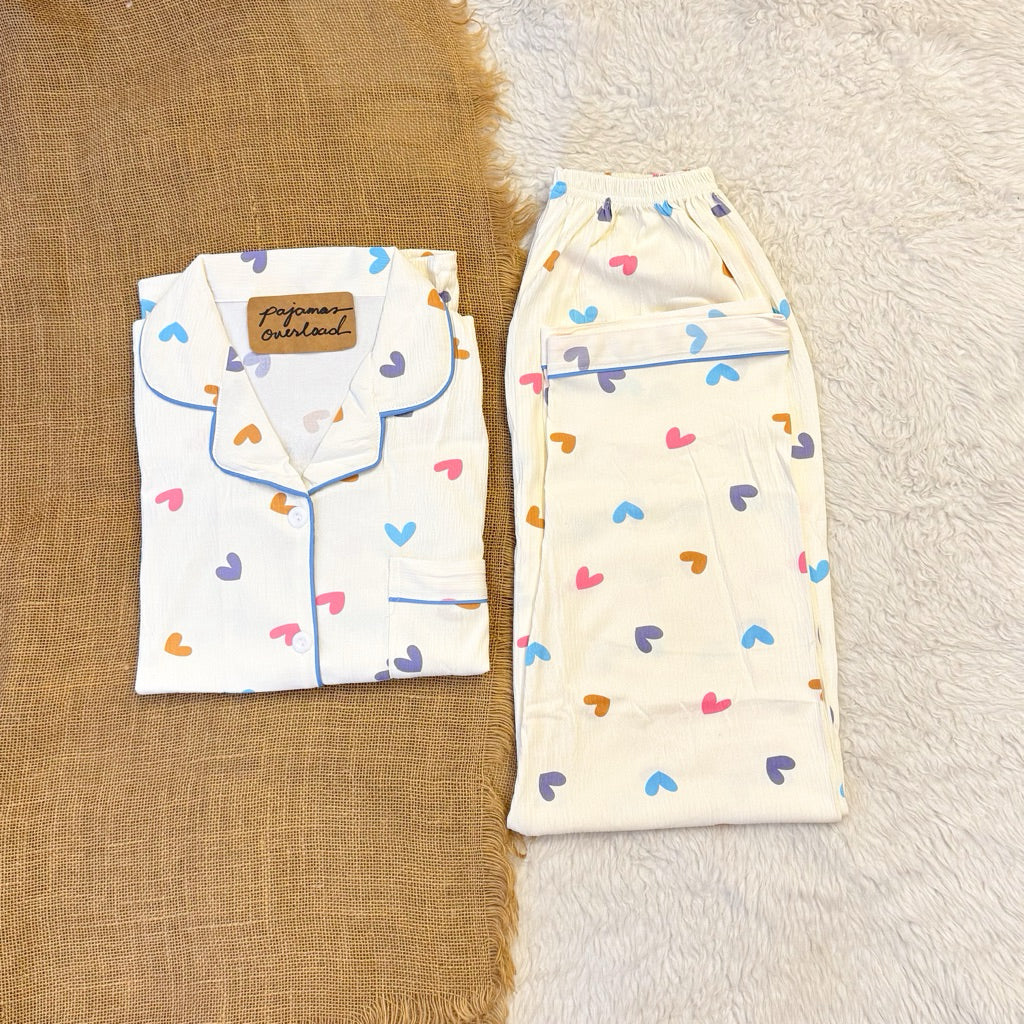 YUNA | premium cotton crepe shortsleeves top + pants sleepwear pajama set | PajamasOverload