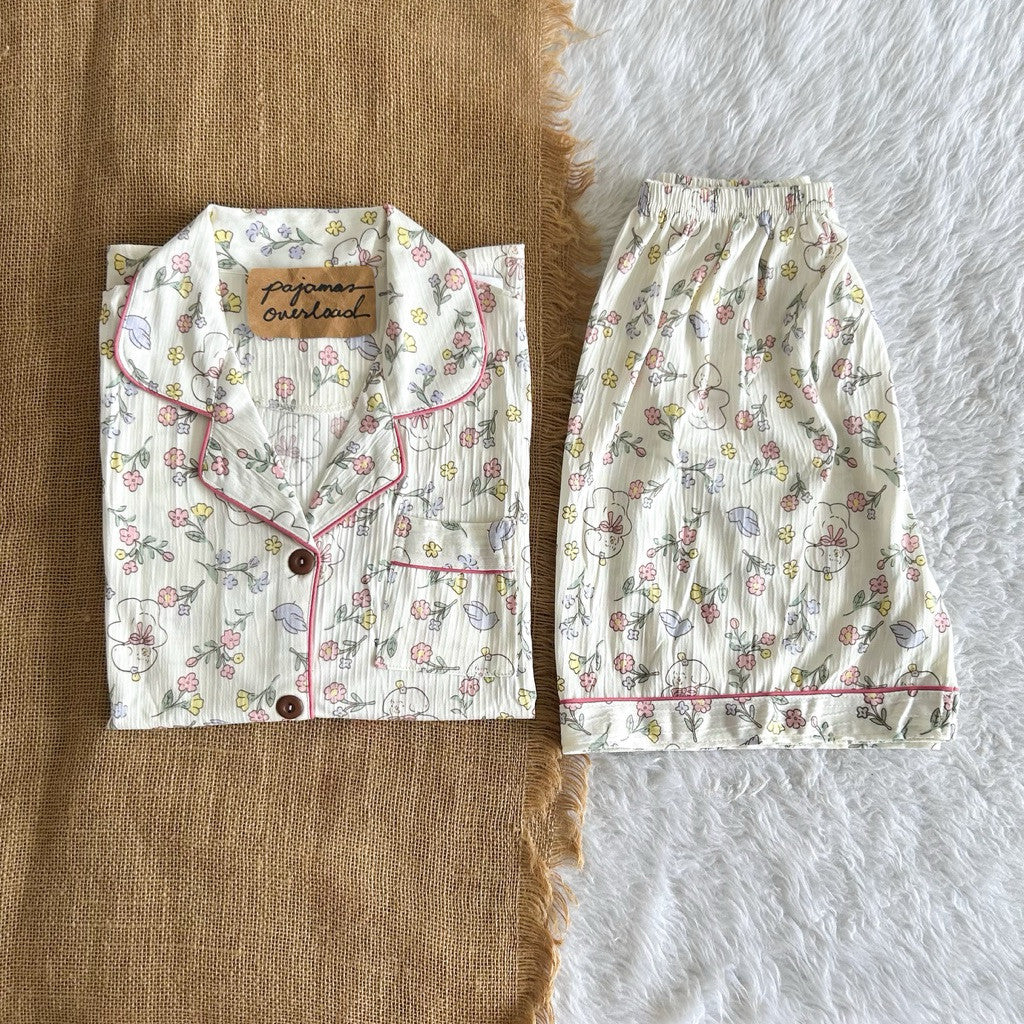 KITTY | bubble/crumpled shortsleeves + shorts sleepwear pajama set | PajamasOverload