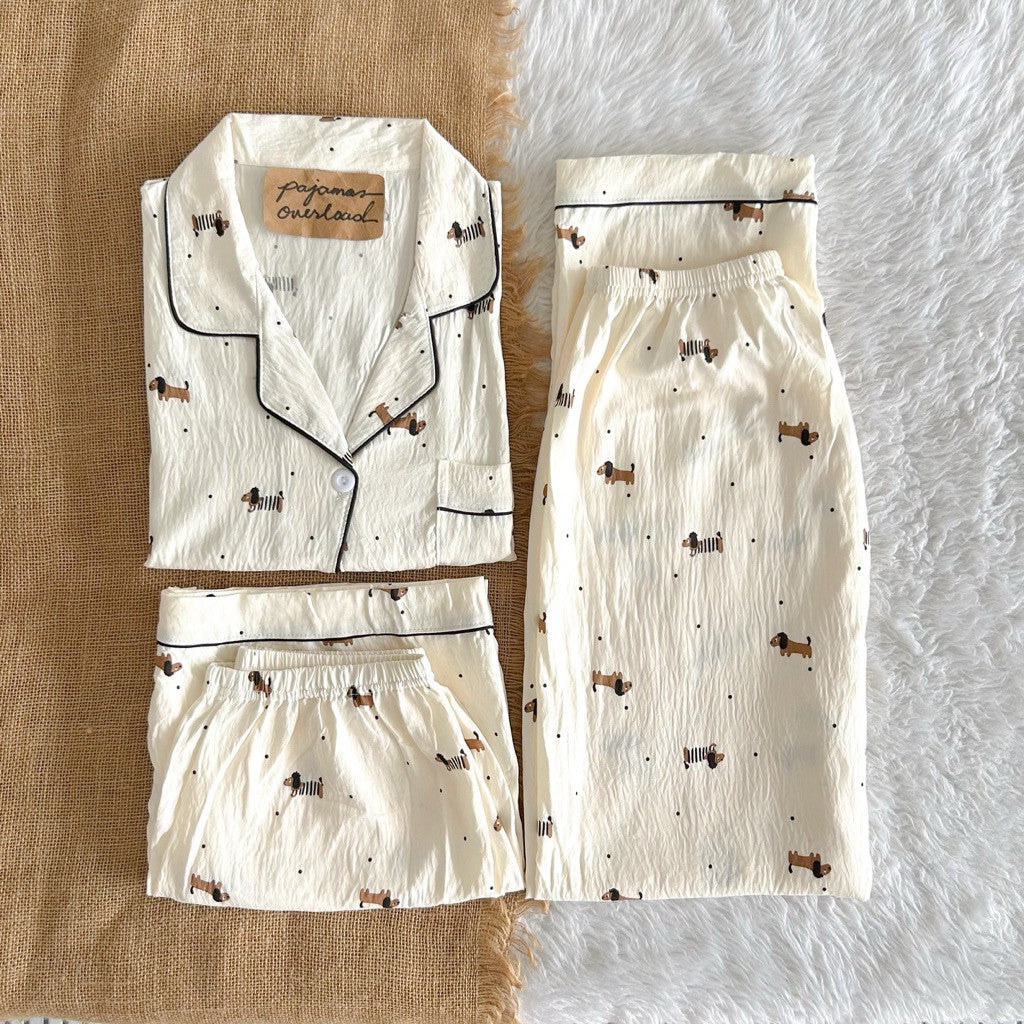 MARTINA | crumpled 3in1 shortsleeves top + pants + shorts sleepwear pajama set | PajamasOverload