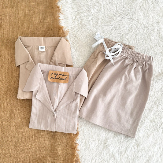 JOY | crumpled linen shortsleeves + shorts sleepwear pajama set | PajamasOverload