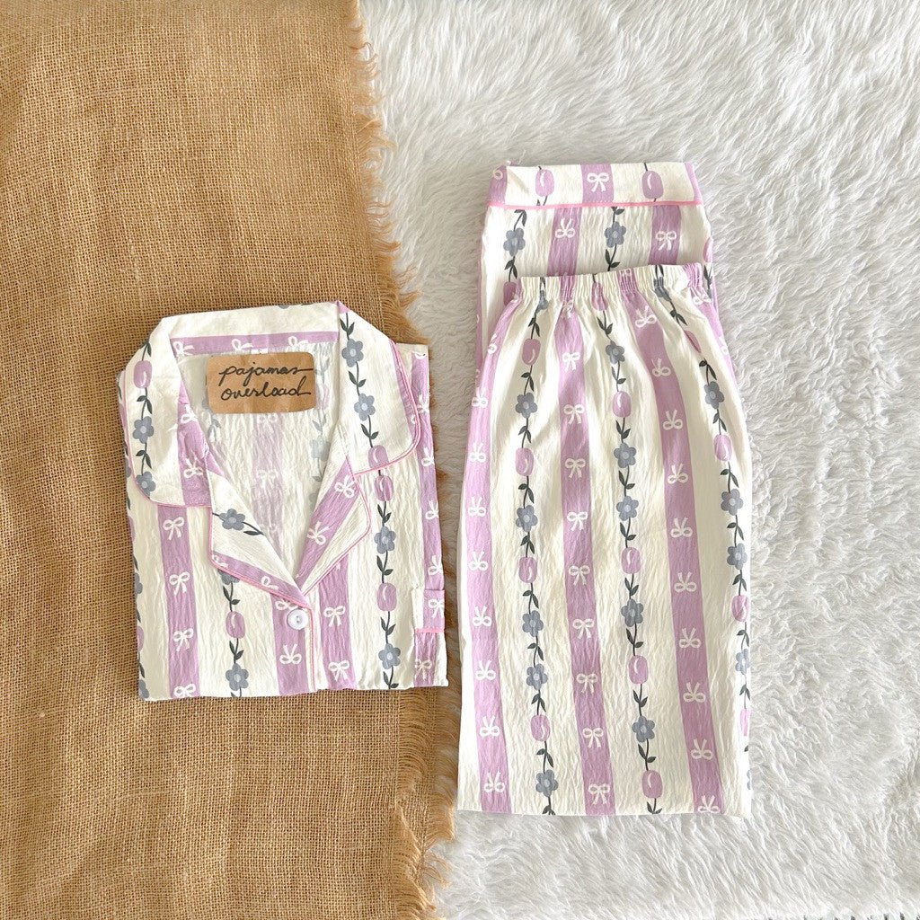 TINA | crumpled shortsleeves top + pants sleepwear pajama set | PajamasOverload
