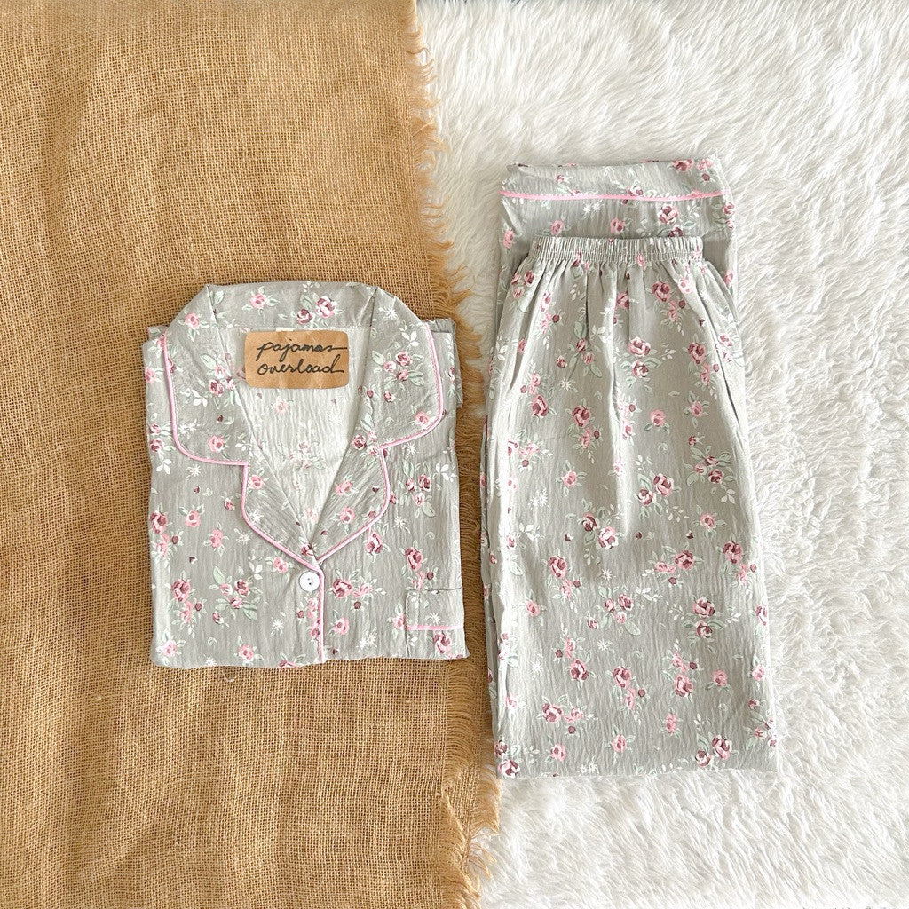 TINA | crumpled shortsleeves top + pants sleepwear pajama set | PajamasOverload