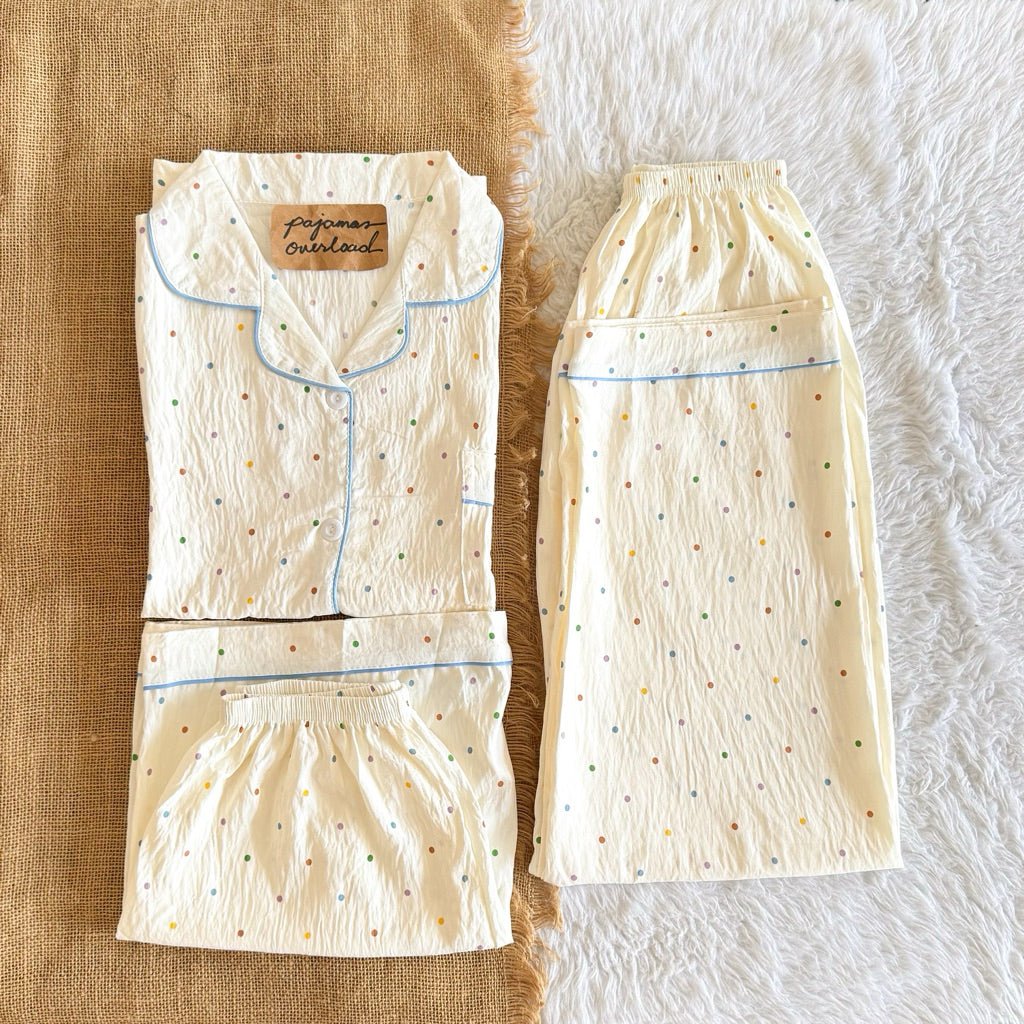 MARTINA | crumpled 3in1 shortsleeves top + pants + shorts sleepwear pajama set | PajamasOverload