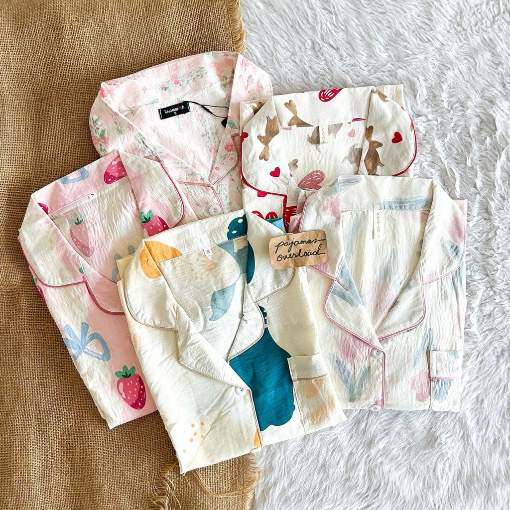 TINA | crumpled shortsleeves top + pants  pajama set | PajamasOverload