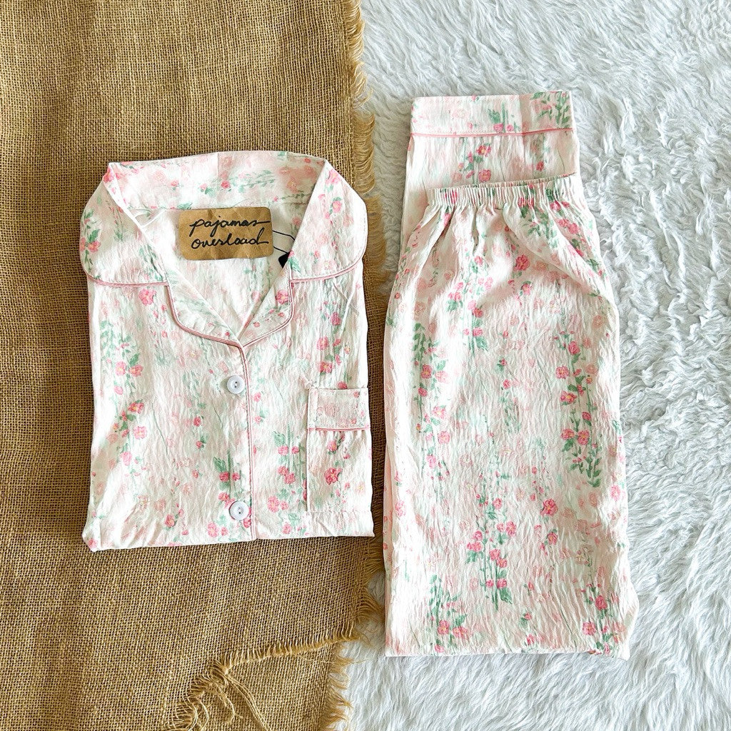 TINA | crumpled shortsleeves top + pants  pajama set | PajamasOverload