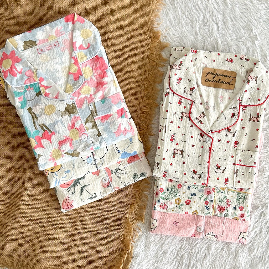 TINA | crumpled shortsleeves top + pants sleepwear pajama set | PajamasOverload