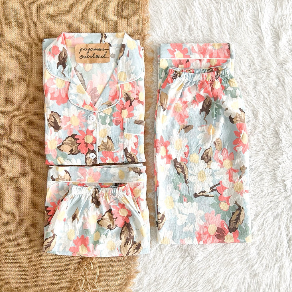MARTINA 2 | crumpled 3in1 shortsleeves top + pants + shorts sleepwear pajama set | PjOverload