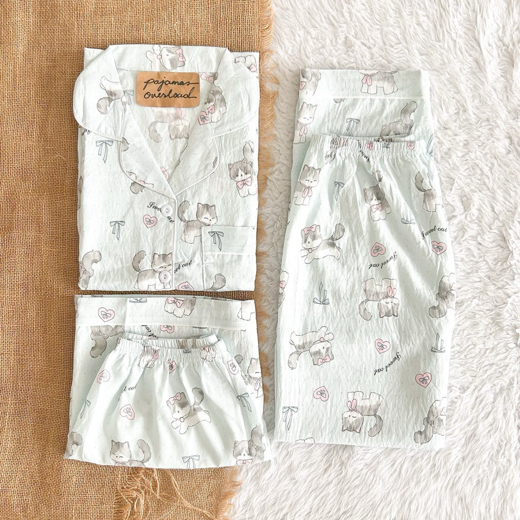 MARTINA 2 | crumpled 3in1 shortsleeves top + pants + shorts sleepwear pajama set | PjOverload