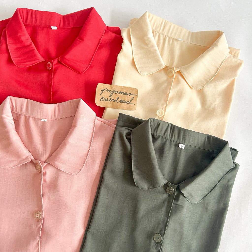 JULIANA PANTS | cotton silk shortsleeves + pants button down set | PajamasOverload