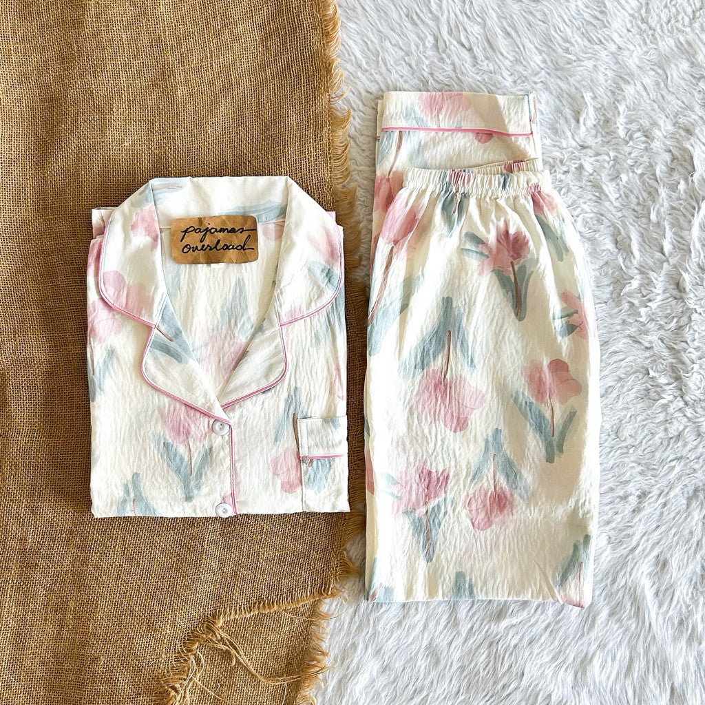 TINA | crumpled shortsleeves top + pants  pajama set | PajamasOverload