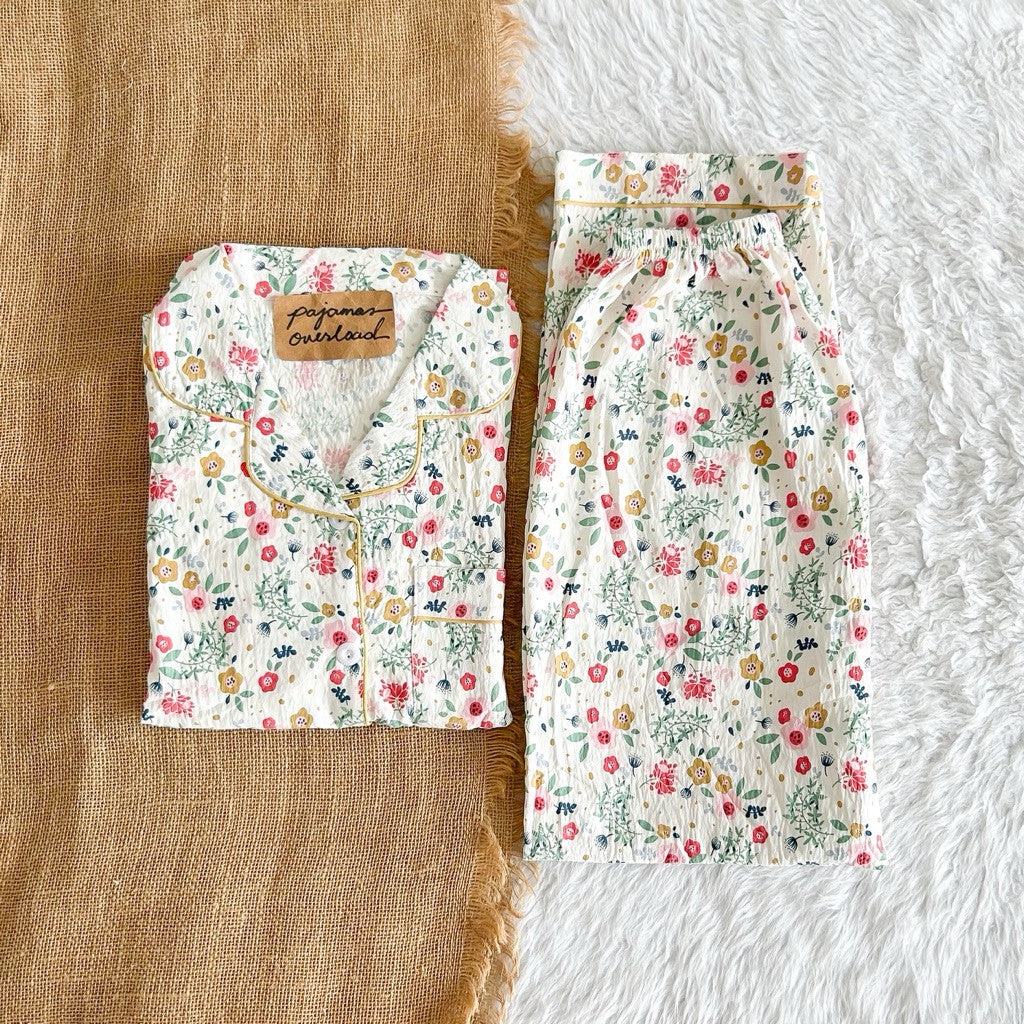 TINA | crumpled shortsleeves top + pants sleepwear pajama set | PajamasOverload
