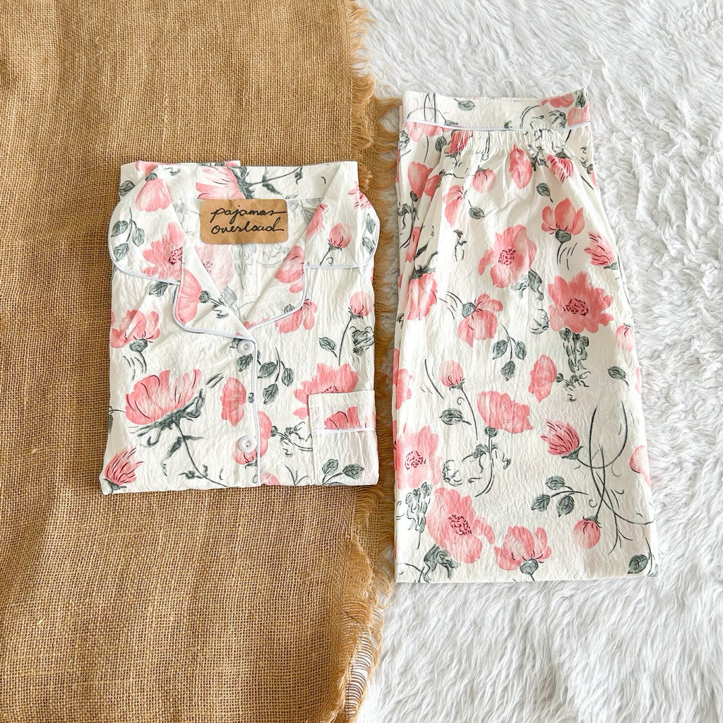 TINA | crumpled shortsleeves top + pants sleepwear pajama set | PajamasOverload