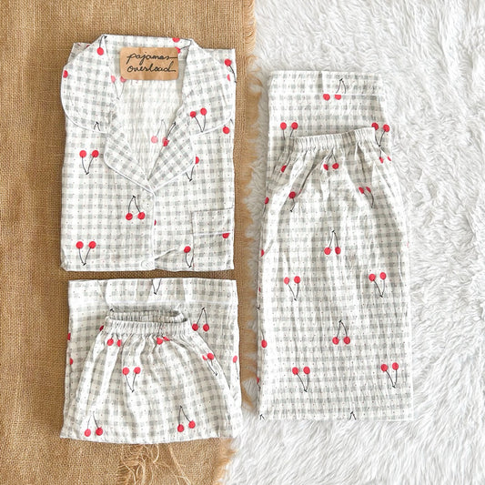 MARTINA 2 | crumpled 3in1 shortsleeves top + pants + shorts sleepwear pajama set | PjOverload