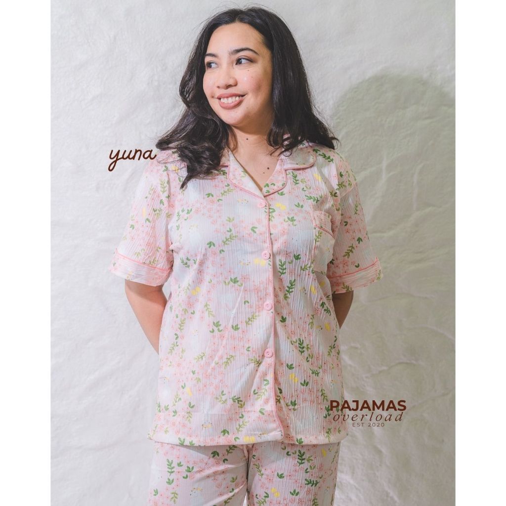 YUNA | premium cotton crepe shortsleeves top + pants sleepwear pajama set | PajamasOverload