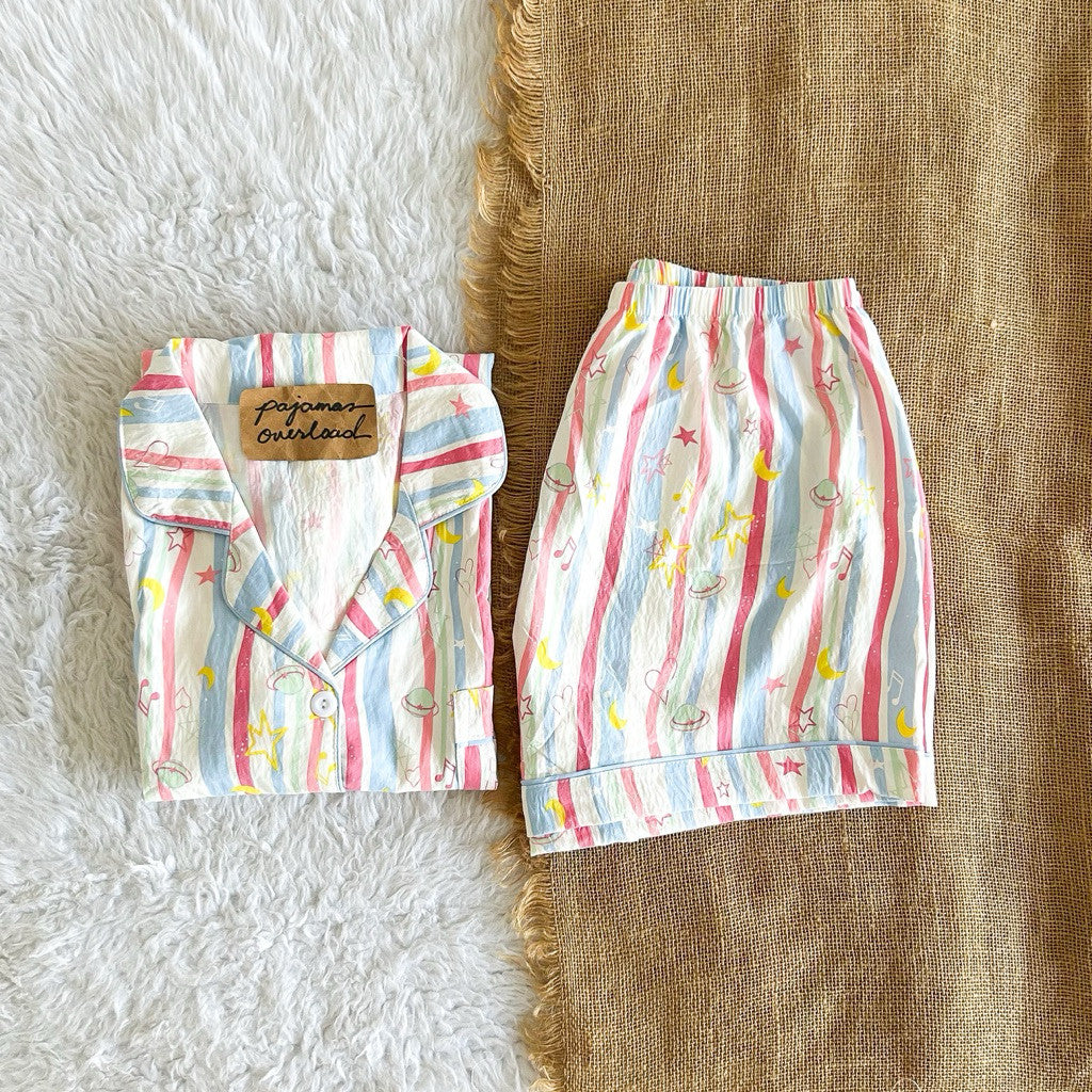 KITTY | bubble/crumpled shortsleeves + shorts sleepwear pajama set | PajamasOverload