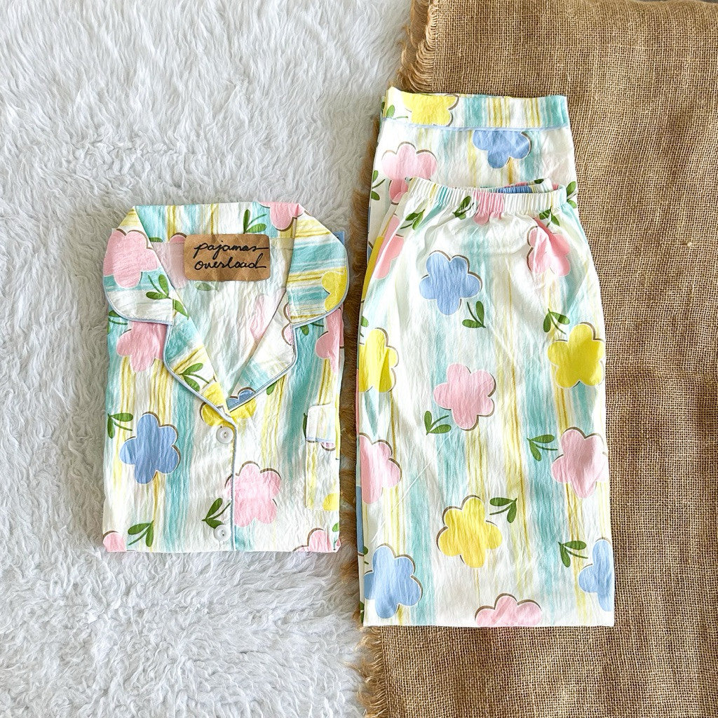 TINA | crumpled shortsleeves top + pants  pajama set | PajamasOverload