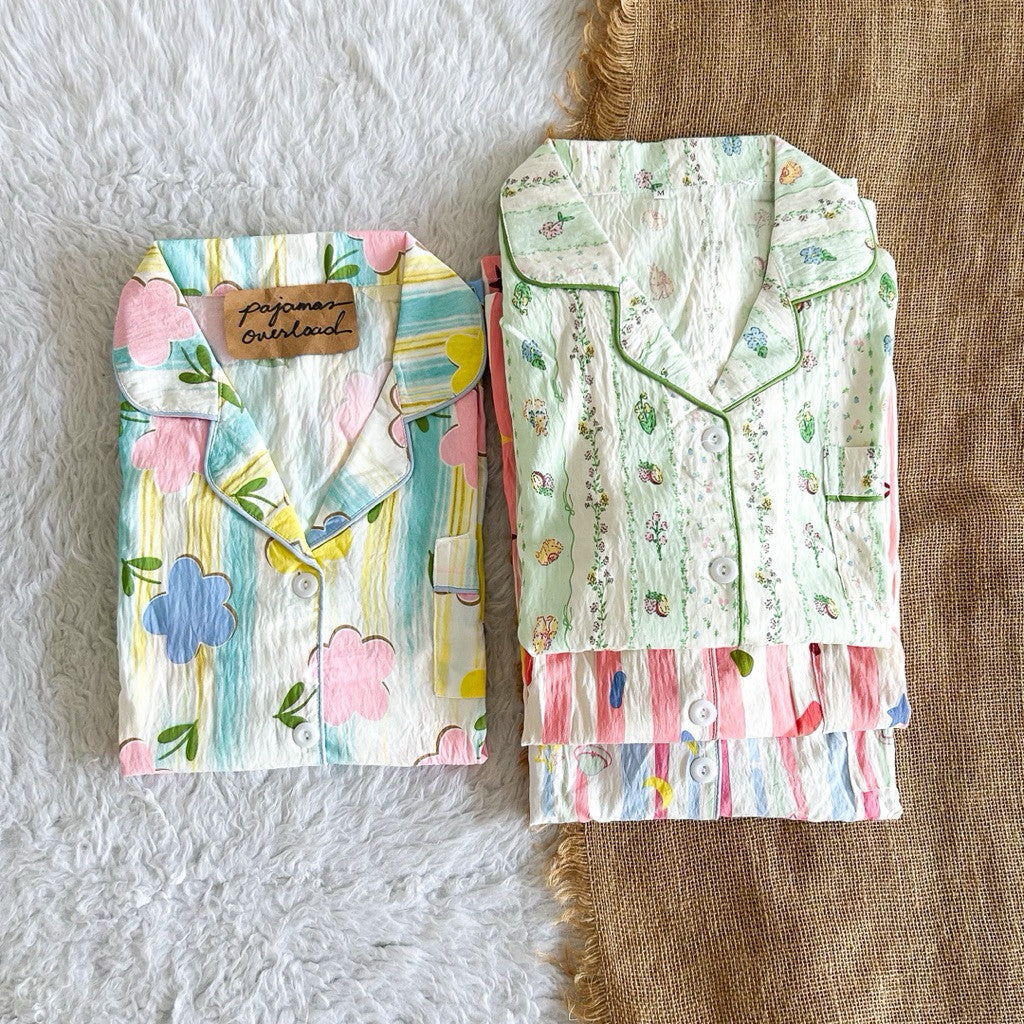 TINA | crumpled shortsleeves top + pants  pajama set | PajamasOverload