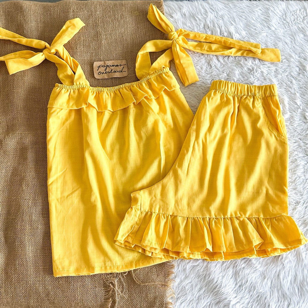 BELLE by PajamasOverload | challis tie strap top + ruffle shorts set
