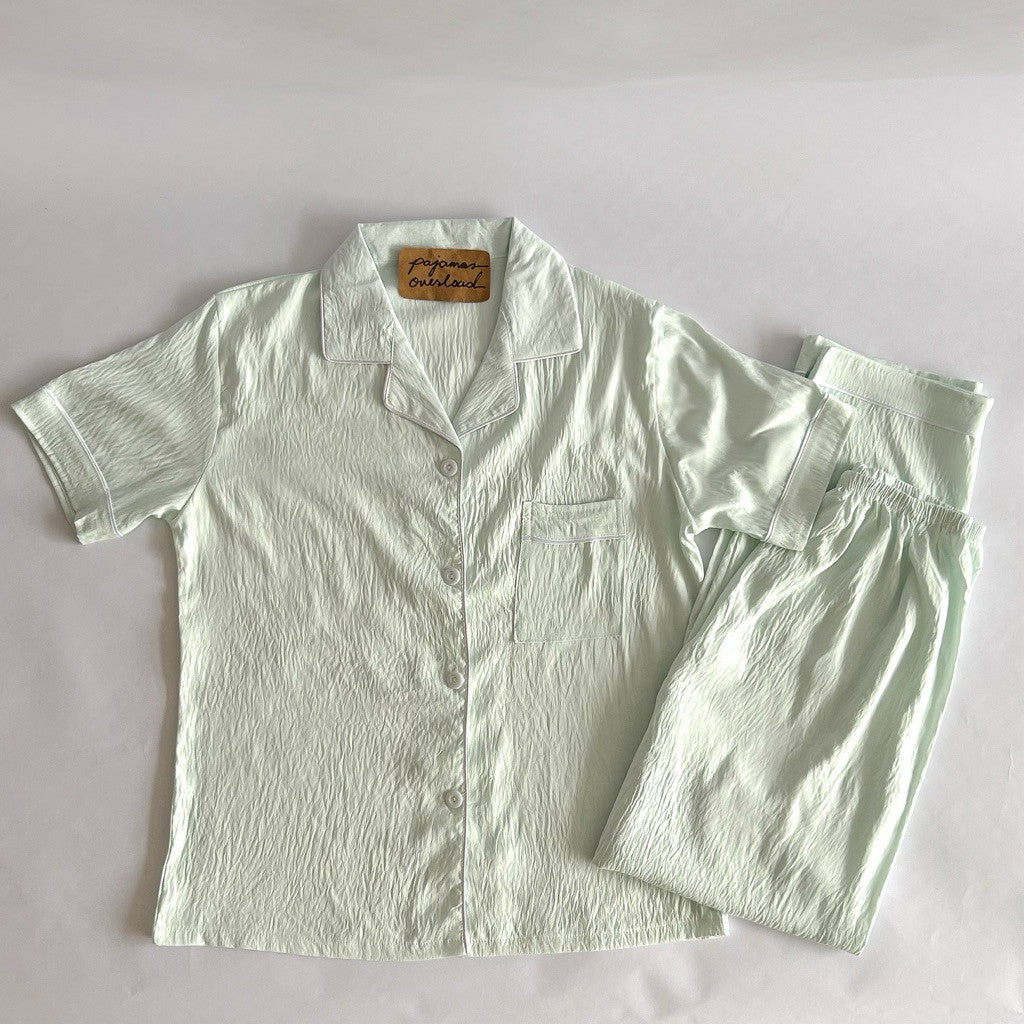TINA PLAIN | crumpled shortsleeves + pants sleepwear pajama set | PajamasOverload
