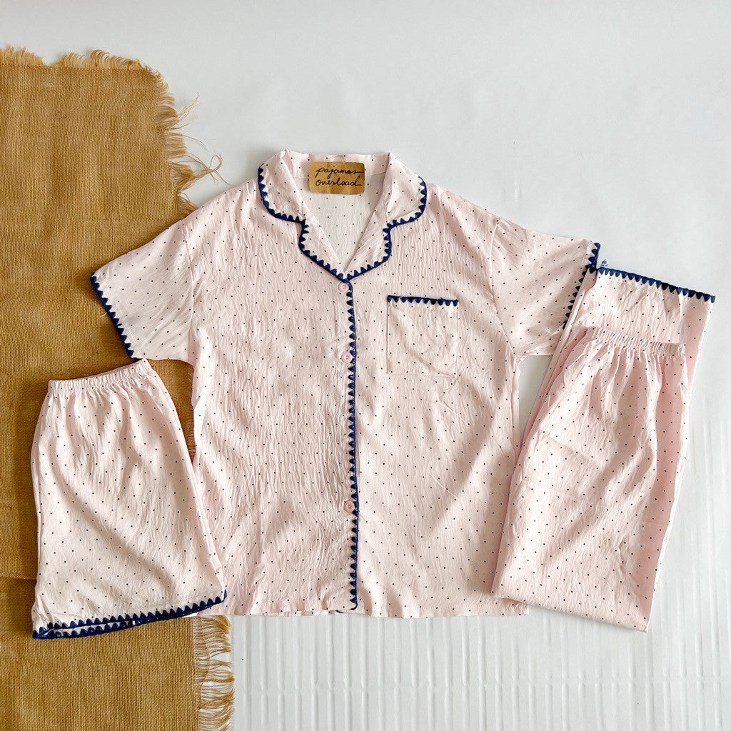 MARTINA 2 | crumpled 3in1 shortsleeves top + pants + shorts sleepwear pajama set | PjOverload