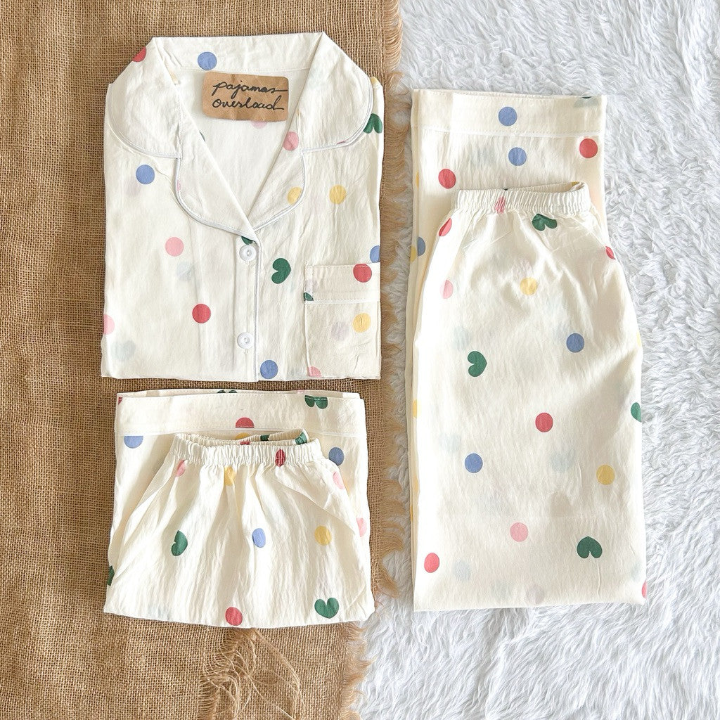 MARTINA 2 | crumpled 3in1 shortsleeves top + pants + shorts sleepwear pajama set | PjOverload