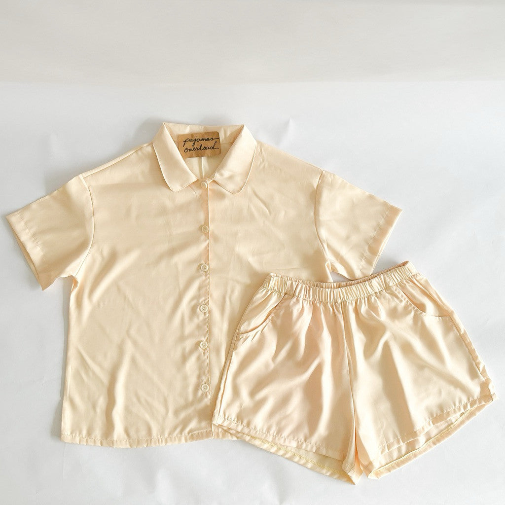 JULIANA | cotton silk shorts sleeves + shorts button down set | PajamasOverload