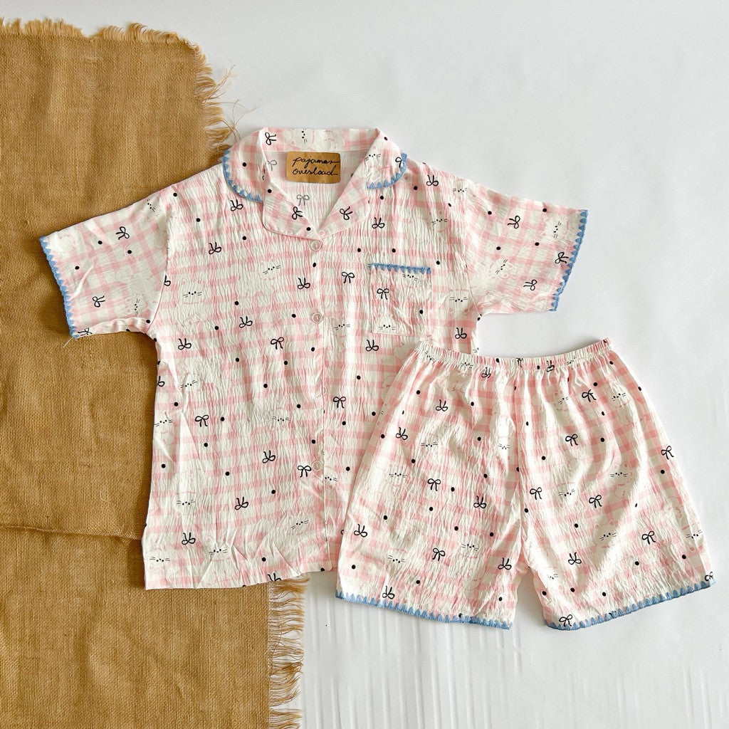 KITTY | bubble/crumpled shortsleeves + shorts sleepwear pajama set | PajamasOverload
