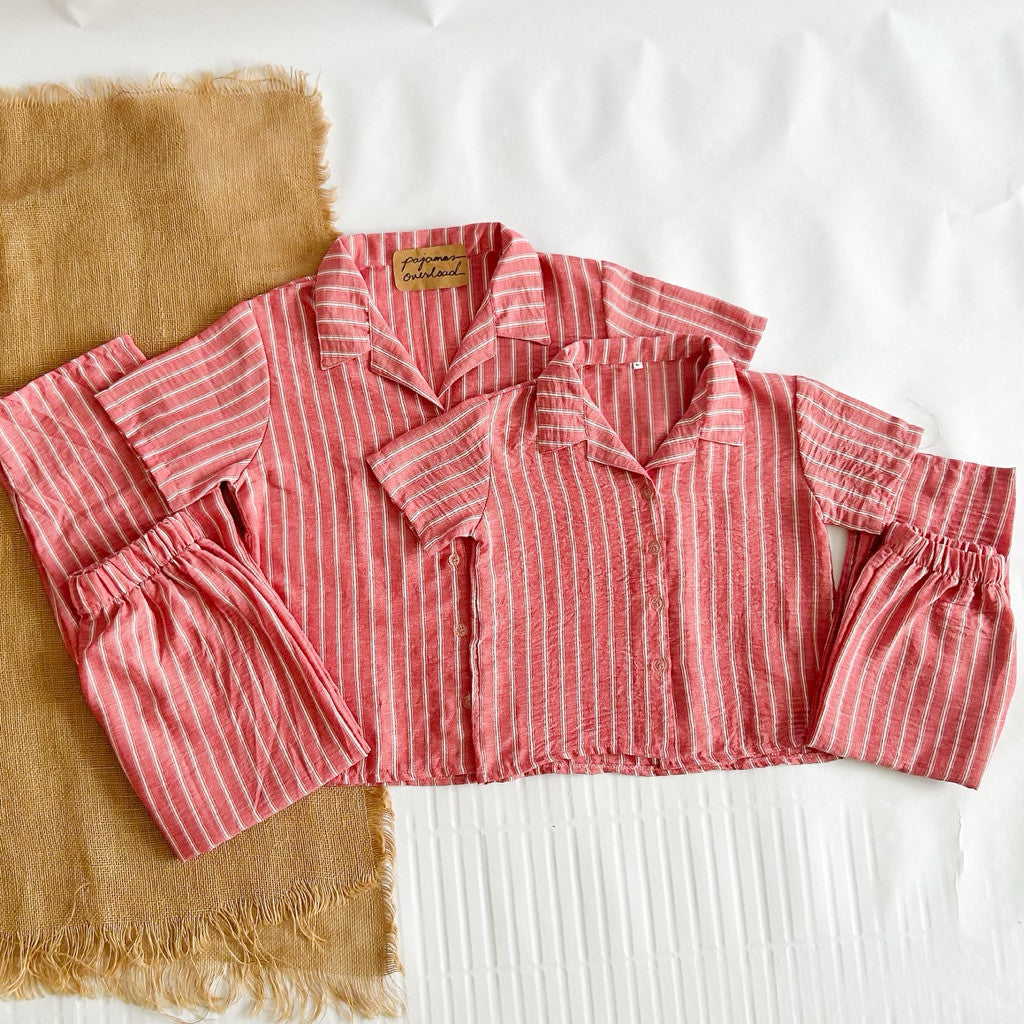 MERLIN FAMILY | korean woven shortsleeves + pants sleepwear set adult and kids set | PajamasOverload