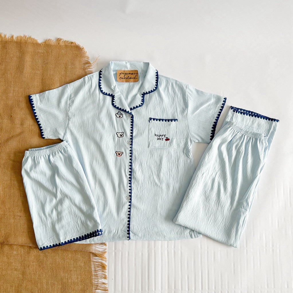MARTINA 2 | crumpled 3in1 shortsleeves top + pants + shorts sleepwear pajama set | PjOverload