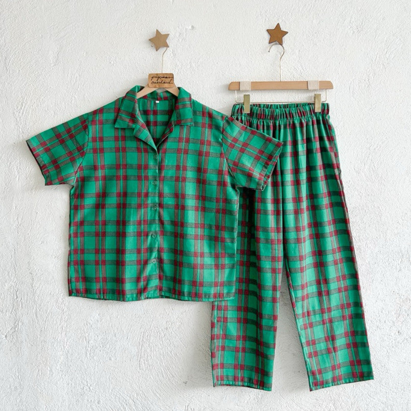 MERLIN FAMILY | korean woven shortsleeves + pants sleepwear set adult and kids set | PajamasOverload