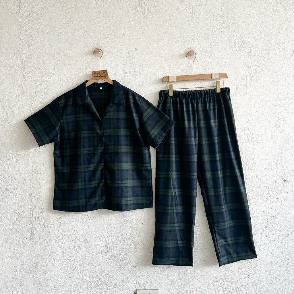 MERLIN FAMILY | korean woven shortsleeves + pants sleepwear set adult and kids set | PajamasOverload