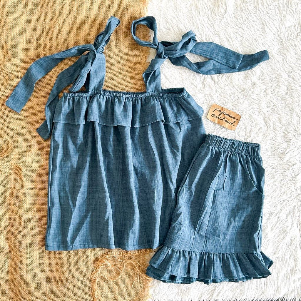BELLE by PajamasOverload | challis tie strap top + ruffle shorts set