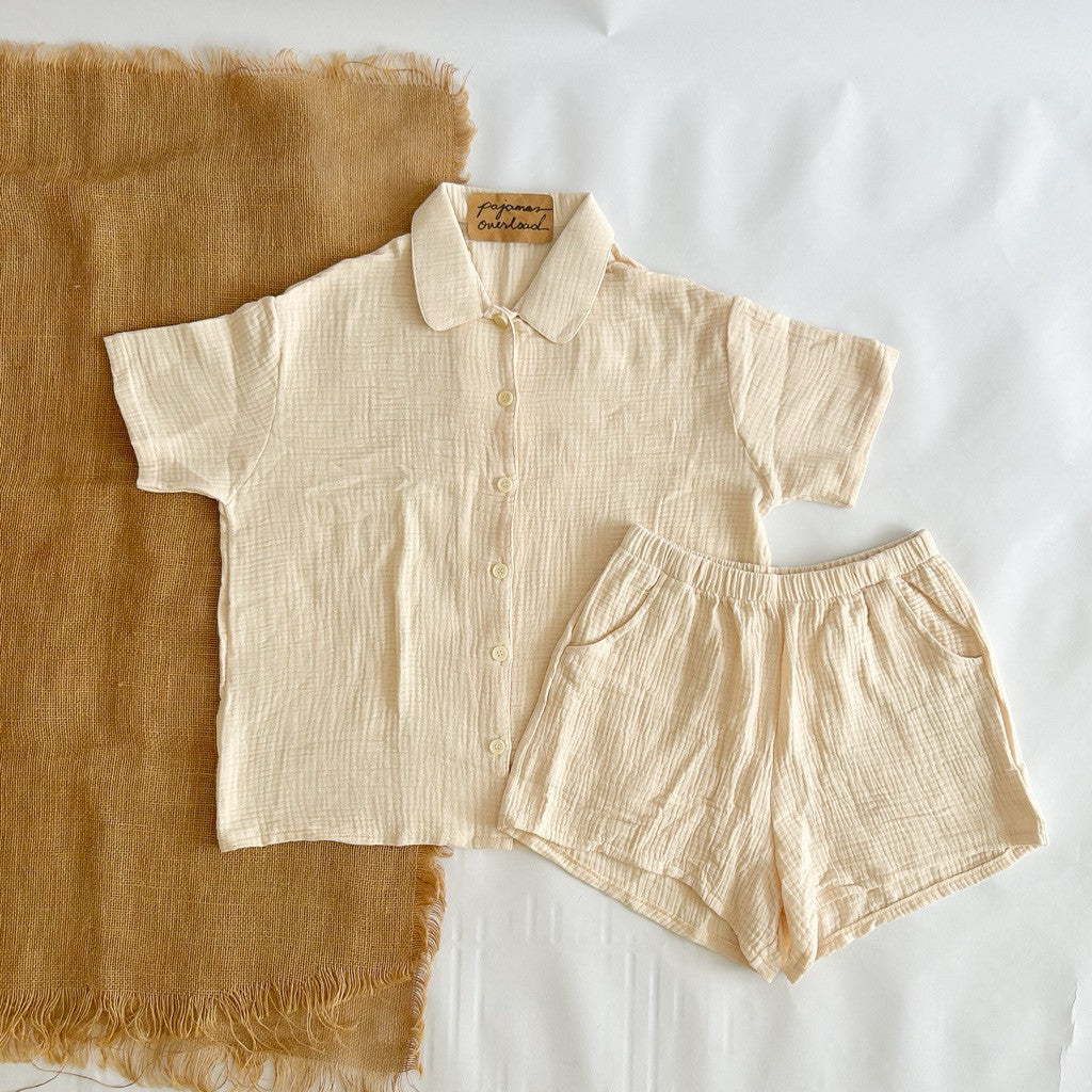 JULIANA | premium gauze shortsleeves + shorts button down set | PajamasOverload