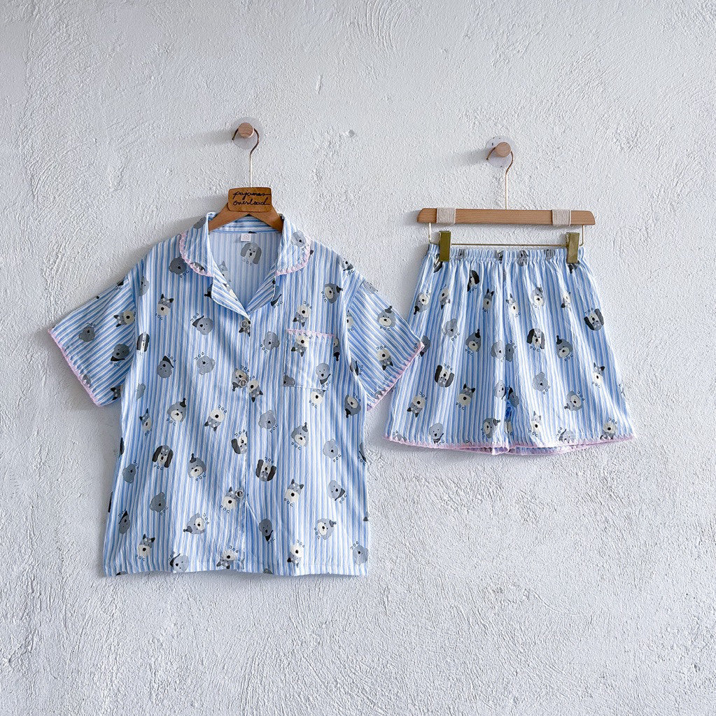 KITTY | bubble/crumpled shortsleeves + shorts sleepwear pajama set | PajamasOverload