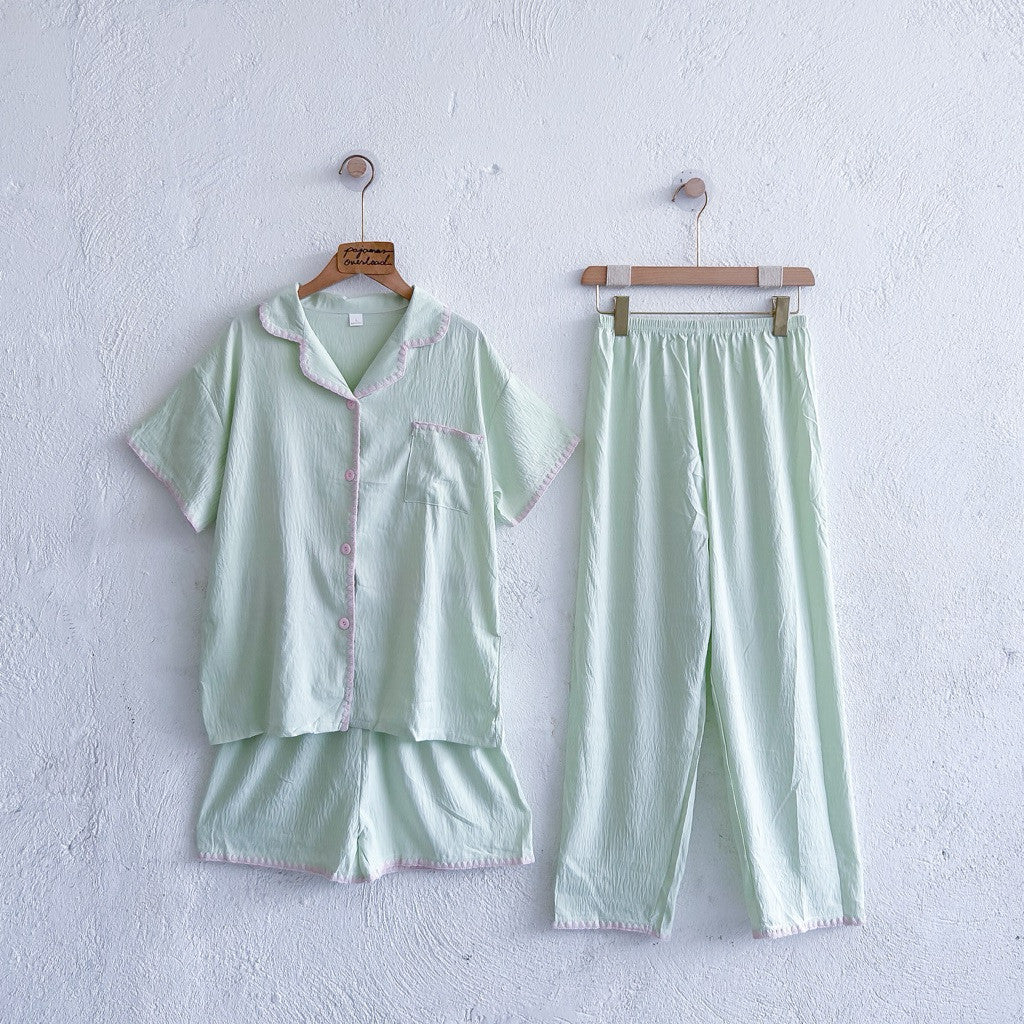 MARTINA | crumpled 3in1 shortsleeves top + pants + shorts sleepwear pajama set | PajamasOverload