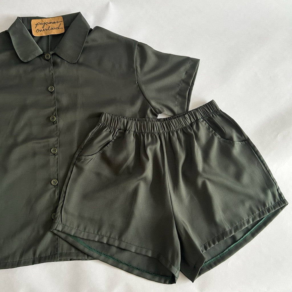 JULIANA | cotton silk shorts sleeves + shorts button down set | PajamasOverload