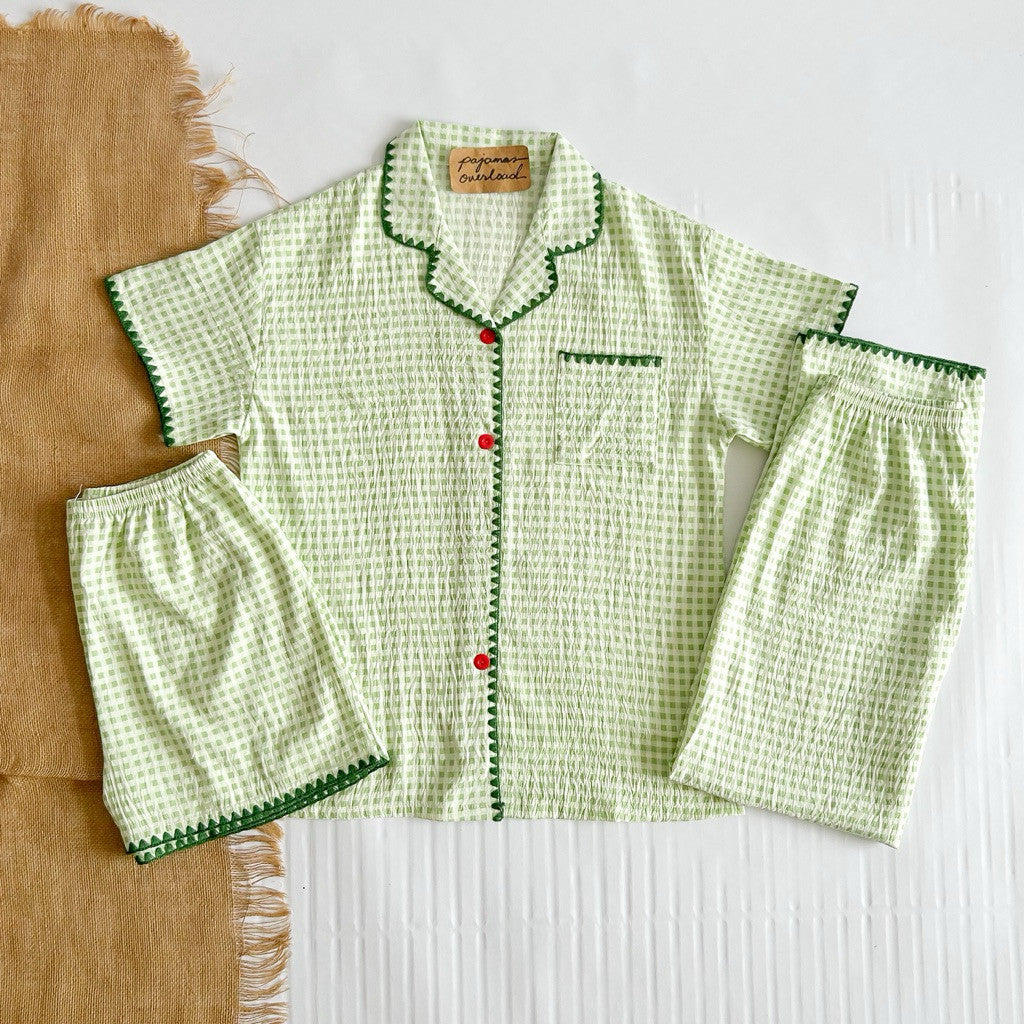 MARTINA 2 | crumpled 3in1 shortsleeves top + pants + shorts sleepwear pajama set | PjOverload
