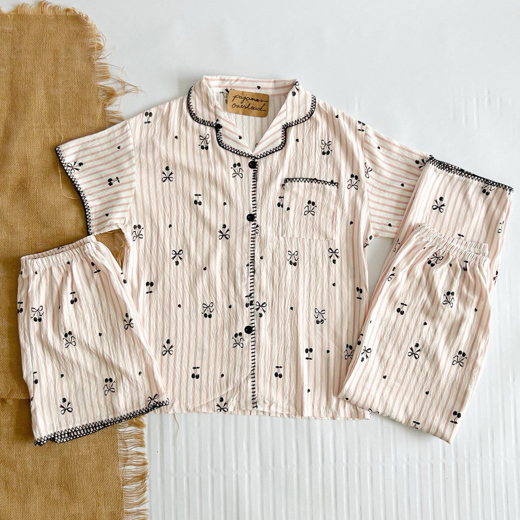 MARTINA 2 | crumpled 3in1 shortsleeves top + pants + shorts sleepwear pajama set | PjOverload