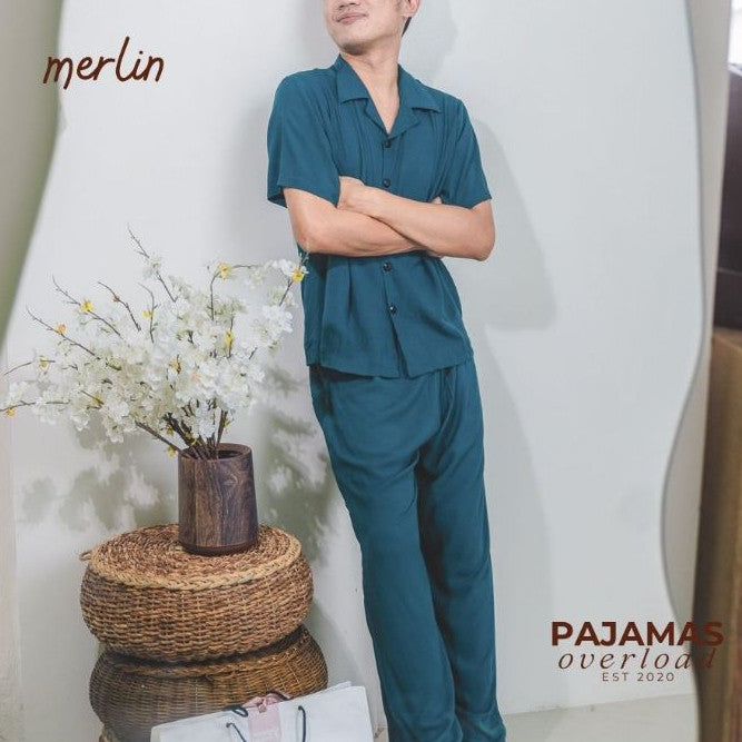 MERLIN ADULT | challis/softlinen shorts sleeves top + pants sleepwear set | PajamasOverload
