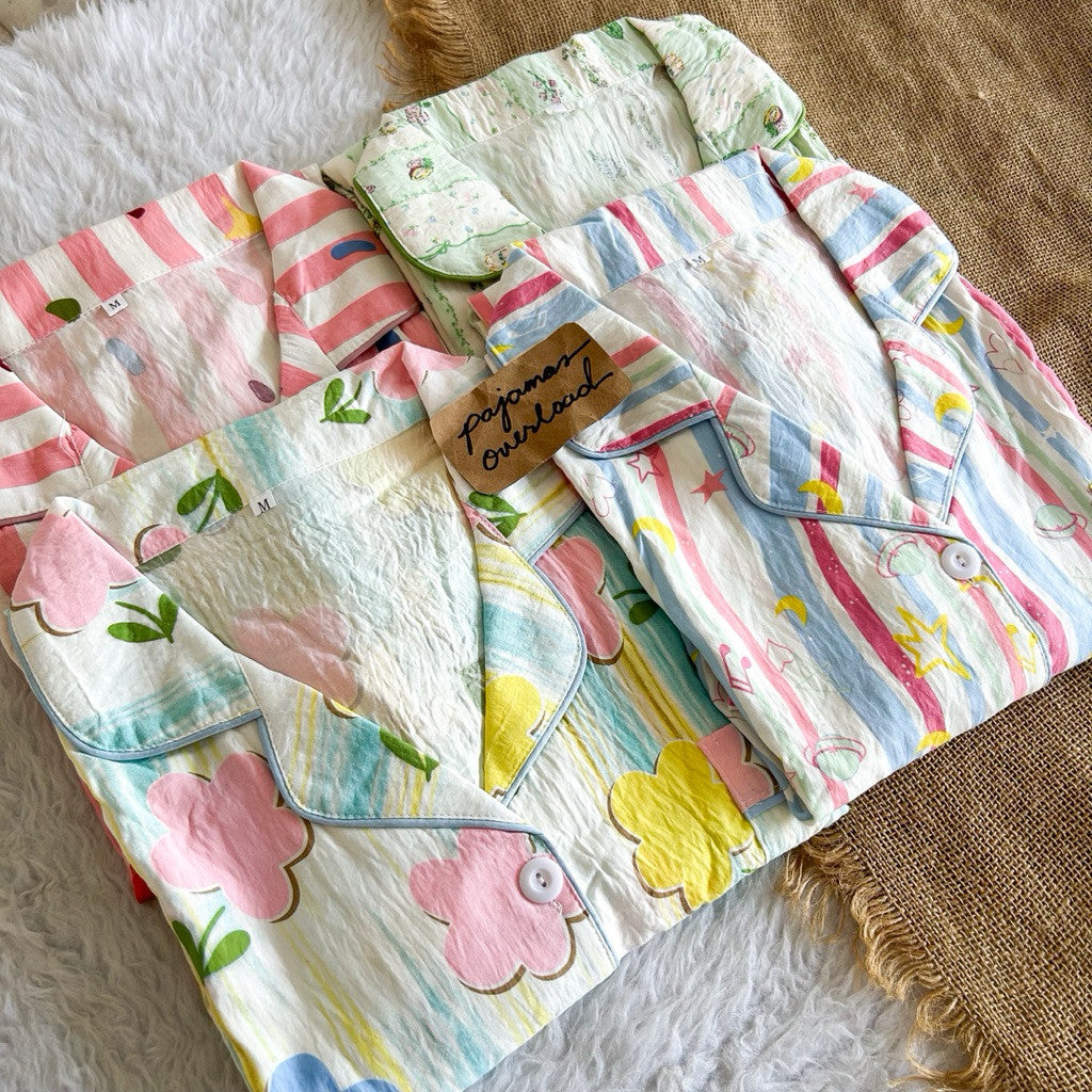 KITTY | bubble/crumpled shortsleeves + shorts sleepwear pajama set | PajamasOverload