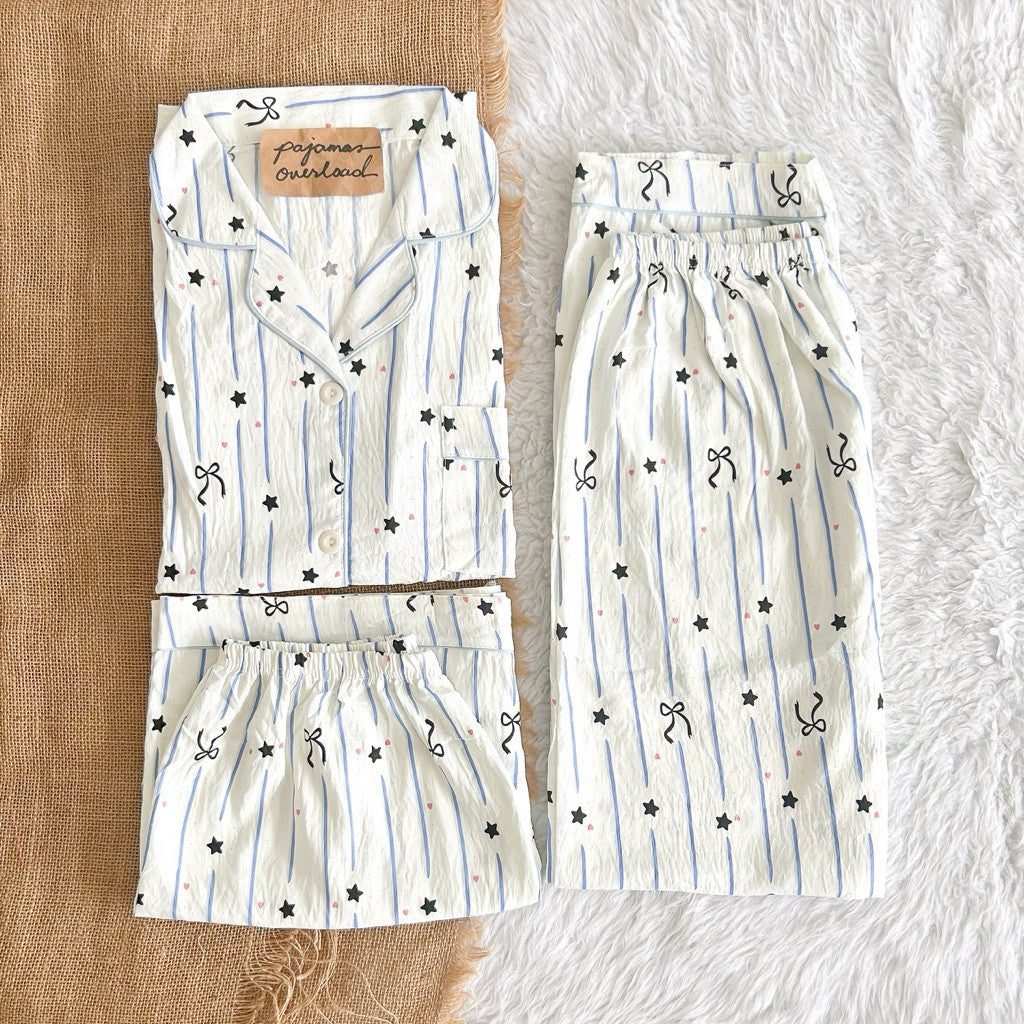 MARTINA 2 | crumpled 3in1 shortsleeves top + pants + shorts sleepwear pajama set | PjOverload