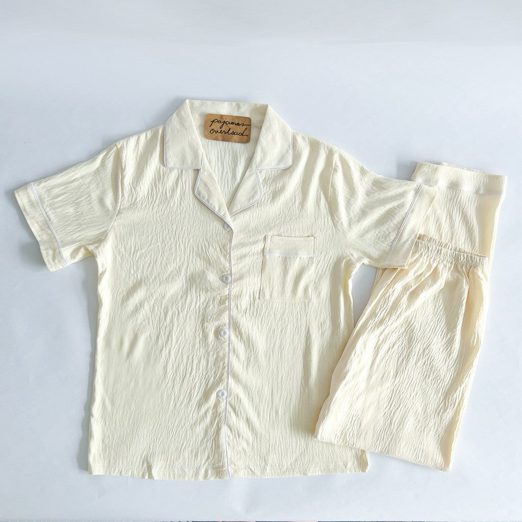 TINA PLAIN | crumpled shortsleeves + pants sleepwear pajama set | PajamasOverload