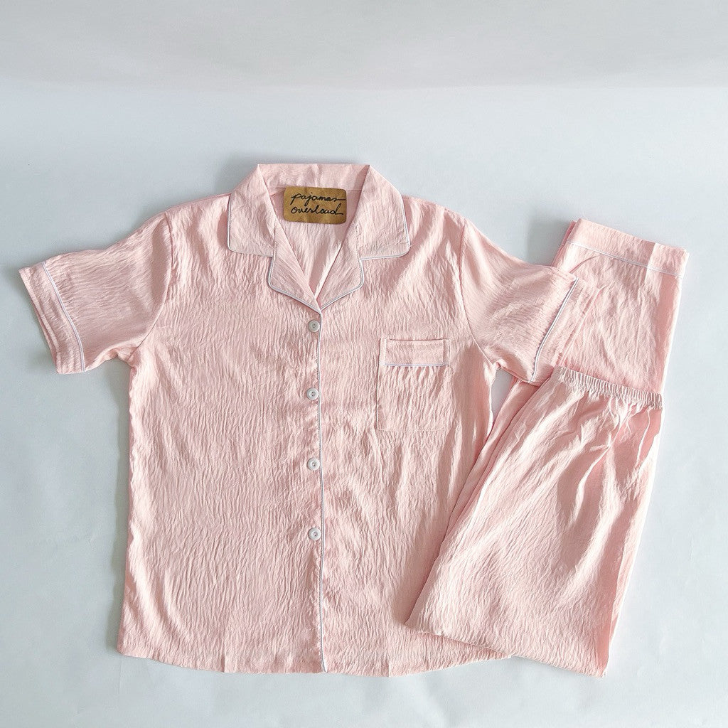 TINA PLAIN | crumpled shortsleeves + pants sleepwear pajama set | PajamasOverload