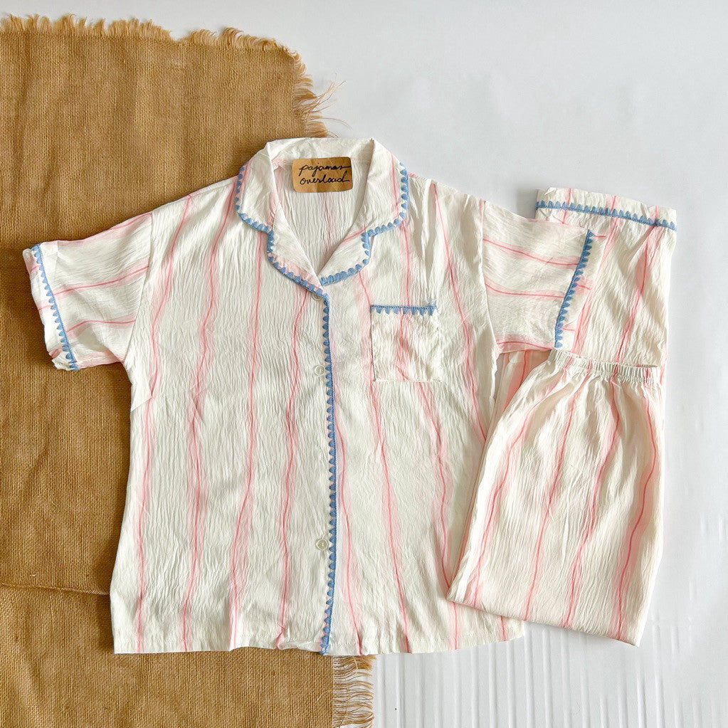 TINA | crumpled shortsleeves top + pants sleepwear pajama set | PajamasOverload