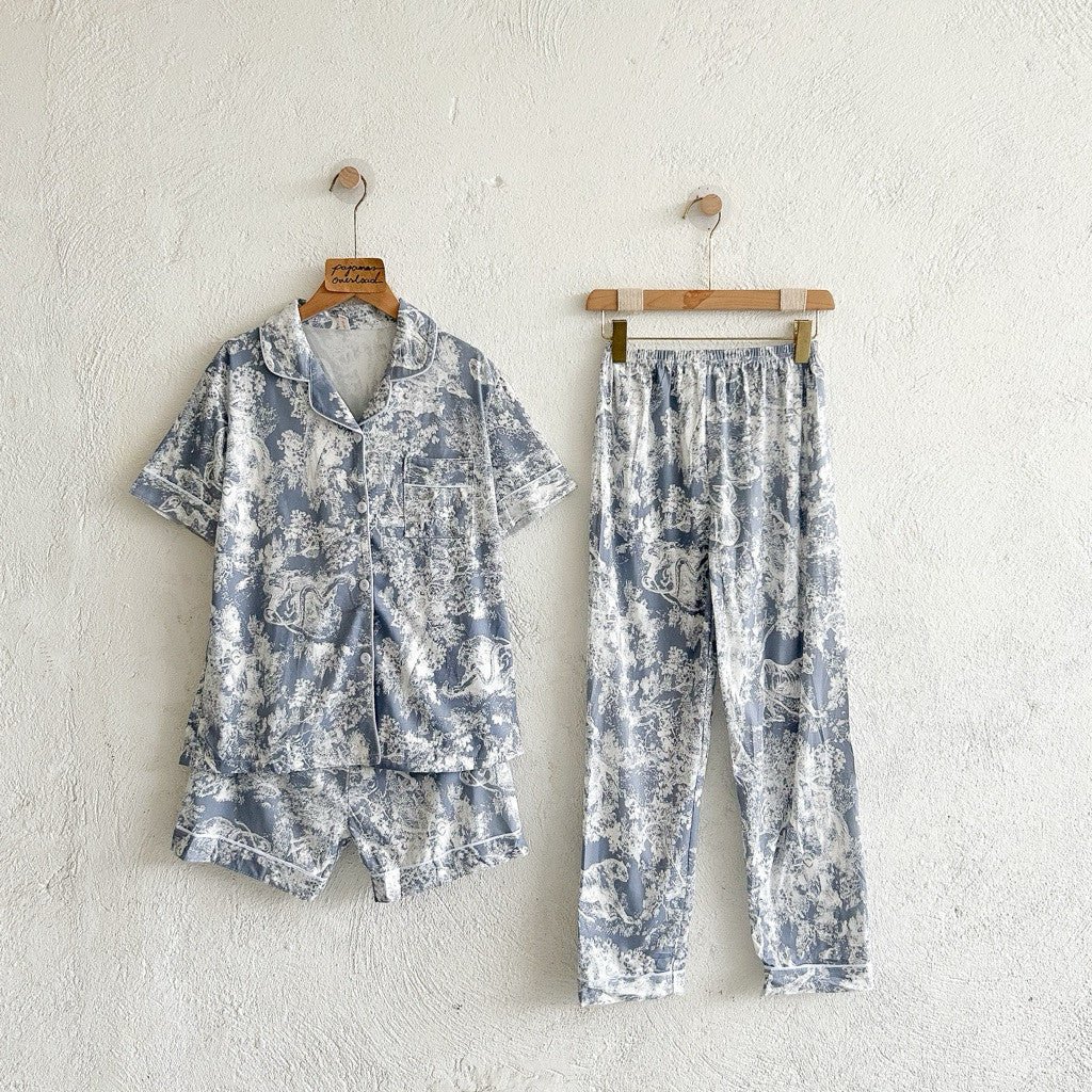 Marshall | polycotton  — 3in1 Short Sleeve Top & Garterized Pants & Shorts | PajamasOverload